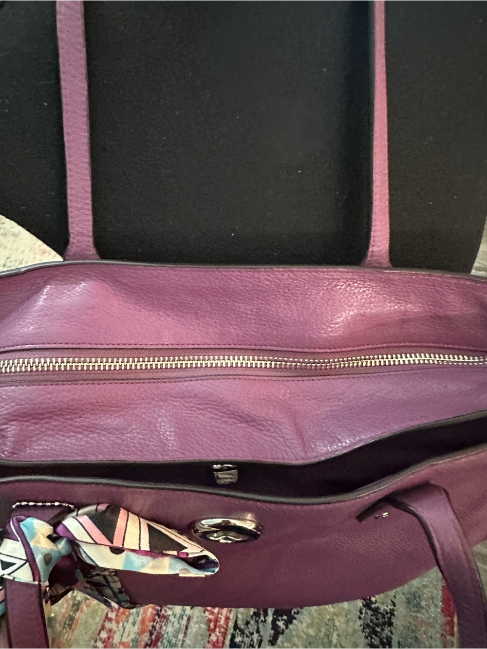 COACH Town Tote Purple Pebbled Leather Tote - Picture 8 of 15